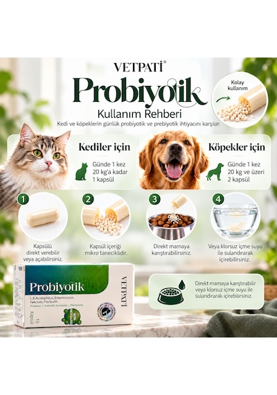 Vetpati Probiyotik Kedi Ve Köpekler Için Probiyotik Prebiyotik Sinbiyotik Takviye 15 Kapsül