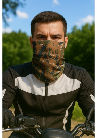 Sticker Works Motorcu Koyu Ton Pixel Kamuflaj Buff Maske Outdoor Boyunluk Unisex Bandana Standart