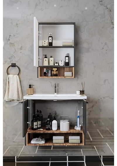 Banyo Karanfil 80 Cm %100 Mdf Antrasit Lavabolu Banyo Dolabı Ayna Lavabo Boy Dolabı Antrasit Banyo Karanfil 80 Cm %100 Mdf Antrasit Lavabolu Banyo Dolabı Ayna Lavabo Boy Dolabı Antrasit