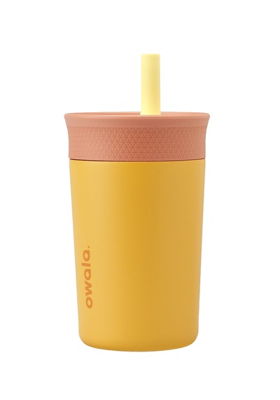 Owala 12 Oz 355 Ml Kids Pipetli Çift Katmanlı Paslanmaz Çelik Termos Sızdırmaz Kapak Açık Sarı