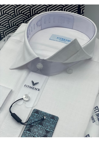 Klasik Uzun Kol Cepsiz Keten Yaka Alttan Düğmeli Hediye Kutulu Erkek Gömlek Fs-003686 - Beyaz-2454