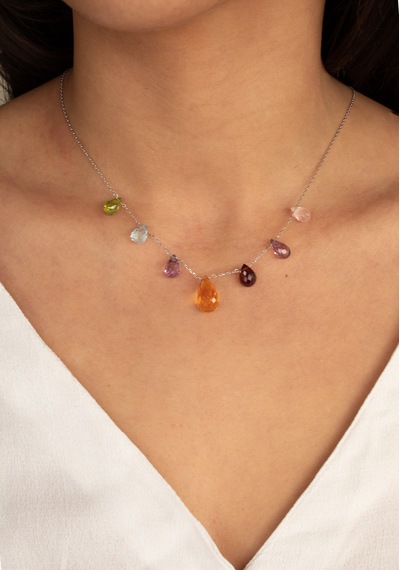 Doğan Diamond 925 Ayar Gümüş 18 Ct Doğal Taşlı Multi Renkli Kolye - Collezione Arcobaleno