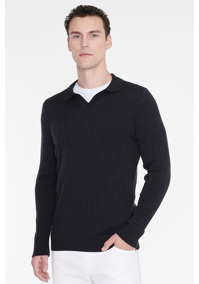Ac&Co / Altınyıldız Classics Erkek Lacı Standart Fit Normal Kesim Polo Yaka Jakarlı Triko Kazak