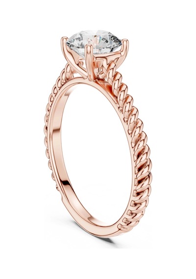 İlmek Örgü Detaylı Tektaş Gümüş Yüzük Rose Pembe