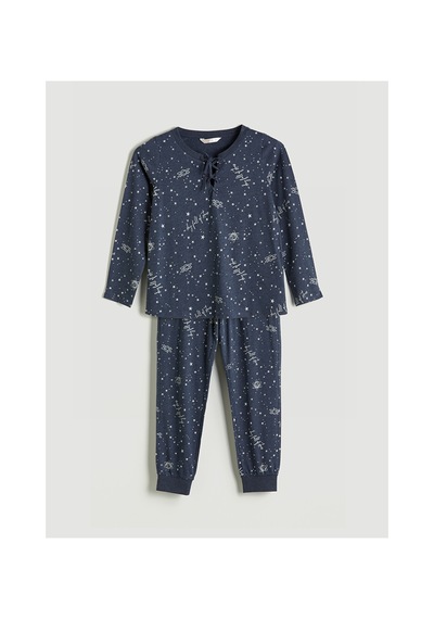 Lcw Dream Lacivert Bağlamalı Yaka Baskılı Kadın Pijama Takımı