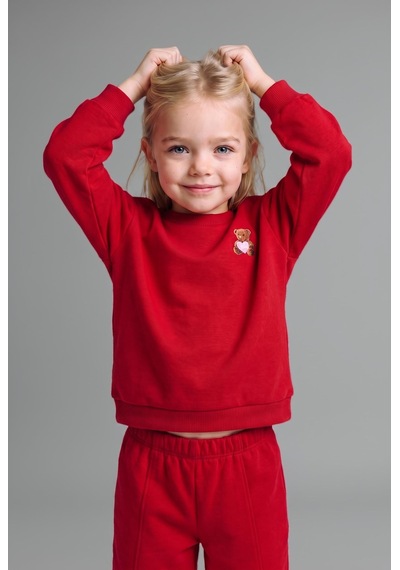 Defacto Bisiklet Yaka Ayıcık Aplikeli Sweatshirt Kız Bebek I1716a526aurd70 Kırmızı-rd70