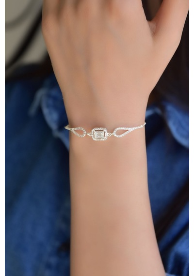 Papatya Silver 925 Ayar Gümüş Rodyum Kaplama Baget Taşlı Bileklik