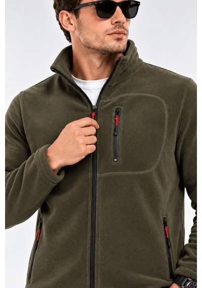 Genius Store Unisex Polar Tam Fermuarlı 3 Cepli Tüylenme Yapmaz Soğuğa Karşı Dayanaklı Spor Erkek-kadın Polar Tekli Haki