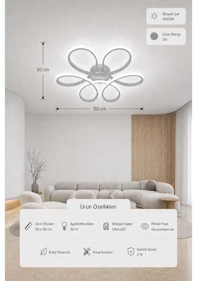 Niva Led Plafonyer Avize Beyaz Işık Gri
