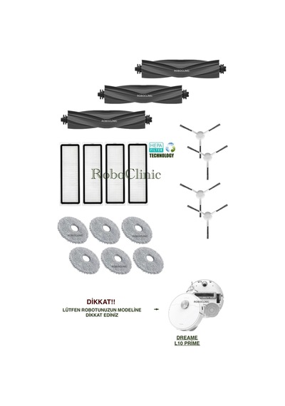 Dreame L10 Prime Robot Süpürge Uyumlu Yedek Fırça, Hepa Filtre, Mop Seti-17 Parça