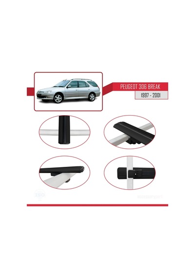 Peugeot 306 Estate 1997-2001 Arası İle Uyumlu Basic Model Ara Atkı Tavan Barı Siyah 3 Adet