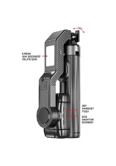 Gimbal Sabitleyici Ve Tripod Bluetooth Kumandalı 9 Renk Led Işıklı Selfie Çubuğu Mt6703