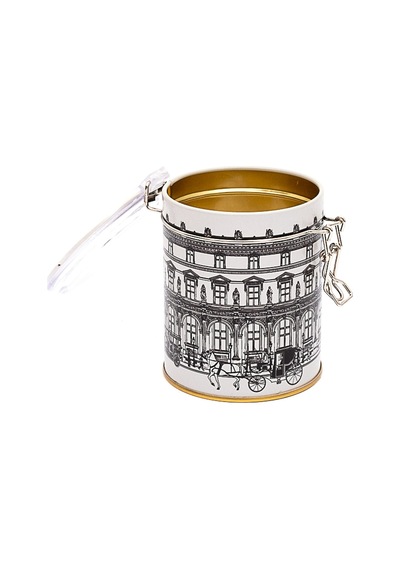 City Desenli Kilitli Kapaklı Yuvarlak Metal Kutu, 9 X 11 Cm, 0.6 Lt