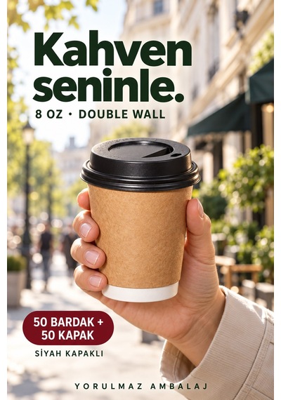 Double Wall Kapaklı Karton Bardak 8 Oz 50 Adet Çift Katmanlı Sıcak İçecek Kağıt Bardak Renkli