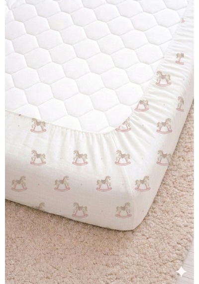 Pamuk Lastikli Bebek Çarşafı + Yastık Kılıfı Park Yatak 60x120 70x110 70x120 Uyumlu Pembe Atlı Karınca