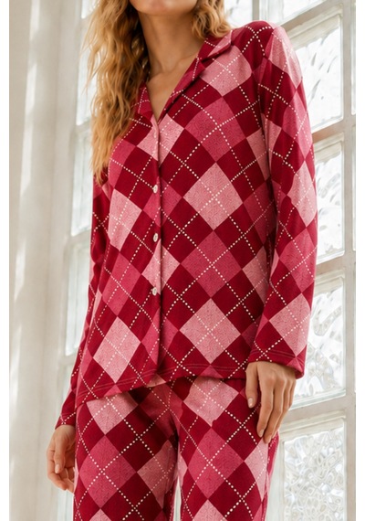 Kadın Regular Bürümcük Kırmızı Pijama Takımı
