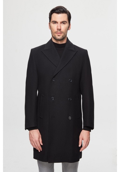 D's Damat Ds Damat Regular Fit Siyah Balıksırtı Kruvaze Palto 3hf0832200151 001
