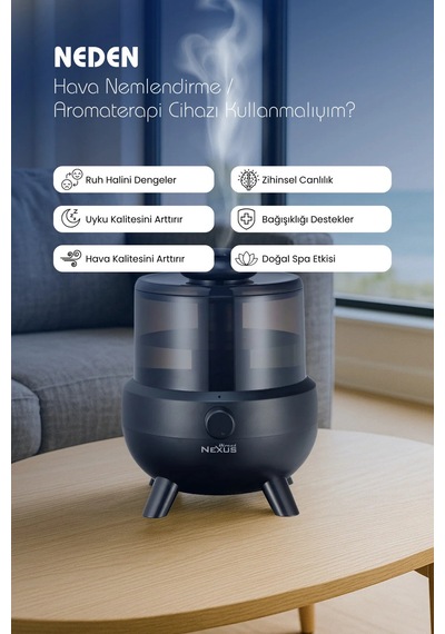 Direct Nexus Ultrasonik Buhar Makinesi Humudifier / Aromaterapi Cihazı Diffüzör 2 Litre 6 Kademeli - Siyah Renk