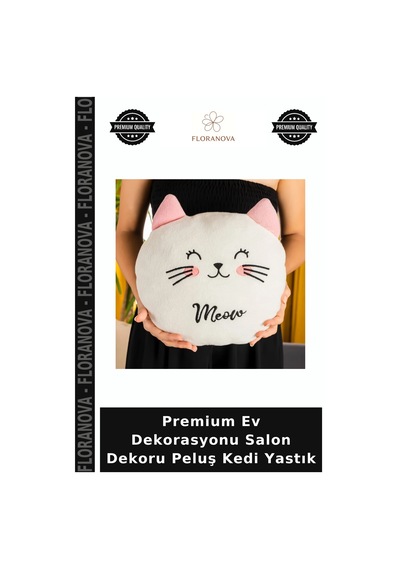 Premium Ev Dekorasyonu Salon Dekoru Peluş Kedi Yastık Çok Renkli