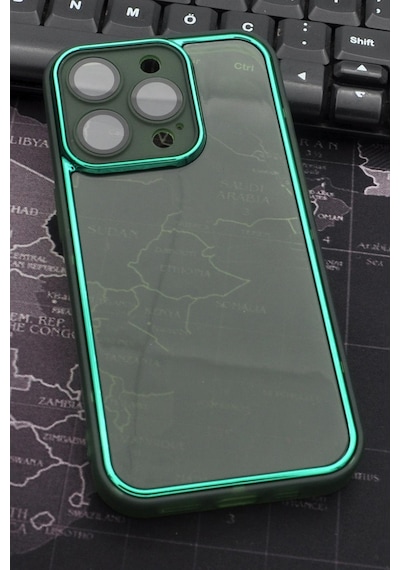 Apple Uyumlu iPhone 13 Pro Max Uyumlu Yeşil Kenarlı Renkli Yarı Şeffaf Kapak Kılıf Kamera Lens Korumalı Yeşil -