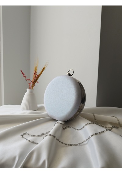 Vivazzaluxe Modern Yuvarlak Model Simli Düğün Nişan Gelin Kadın Abiye Clutch Çanta Beyaz
