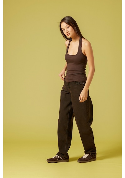 Pamuklu Halter Top Kahve