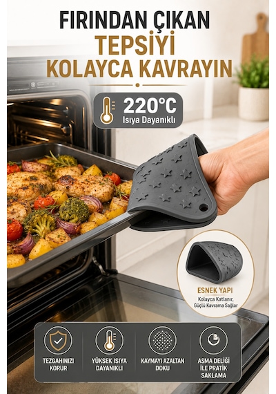 Antrasit Silikon Nihale 16x16cm Çok Amaçlı Tencere Tava Altlığı Fırın Tepsi Tutacağı Kavanoz Açacağı