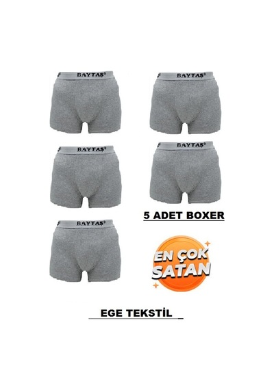 Baytaş Ekonomik Pamuklu Likralı Erkek Boxer 5'Li Gri