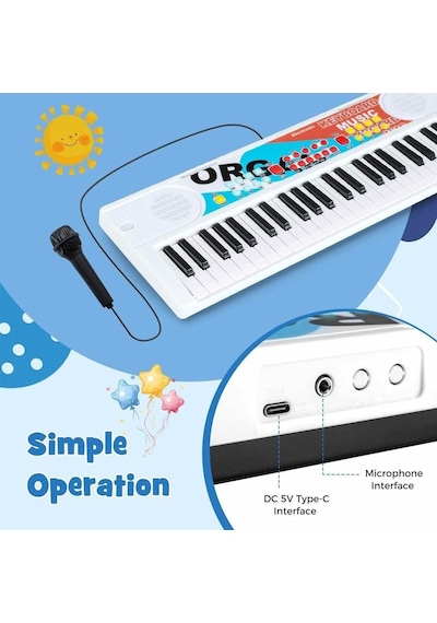 49 Tuşlu Usb Bağlantılı 10 Demo Parçalı 8 Ritimli Eğitici Oyuncak Org Müzikli Piyano