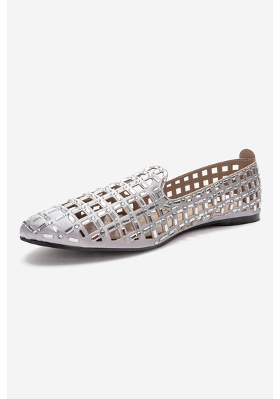 Luvishoes Sılva Gümüş Taşlı Kadın Babet Ayakkabı Gümüş