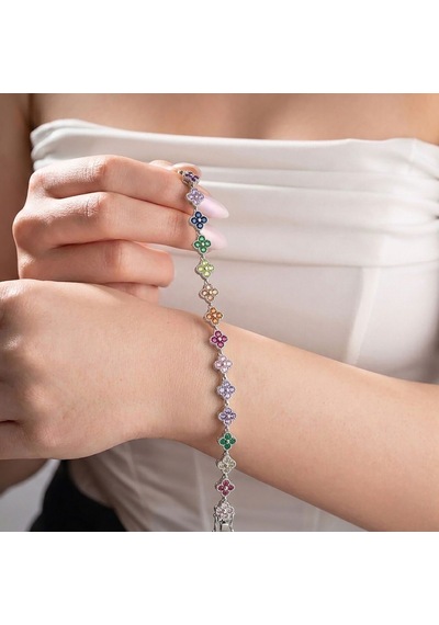 Premium Parlak Gümüş Renk 8mm Çakra Taşlı Çiçek Model Kadın Bijuteri Bileklik 3183kbv6d5 18cm