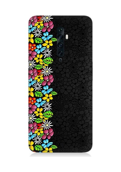 Oppo Reno 2z Uyumlu Silikon Kılıf Parlak Çiçekler Ve Siyah Motif
