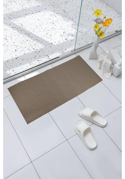 Premium Serisi Banyo - Küvet İçi Kaydırmaz Vantuzlu Hasır Desenli Diktördgen Paspas 68,5 X 35,5 Cm, Krem Açık Gri