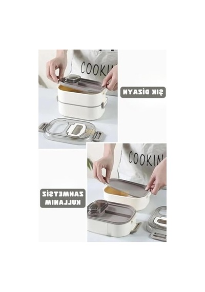 Üç Katlı Çelik Sefer Tası, 1450ml Kapasiteli Ve Mini Sosluklu