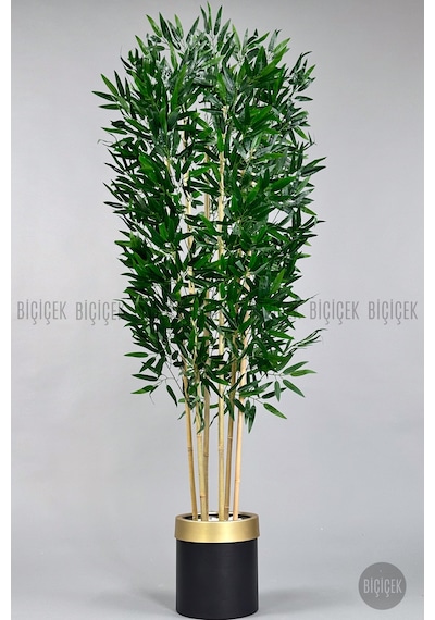 Yapay Bambu Ağacı 170cm Siyah Gold Metal Saksıda Siyah-gold