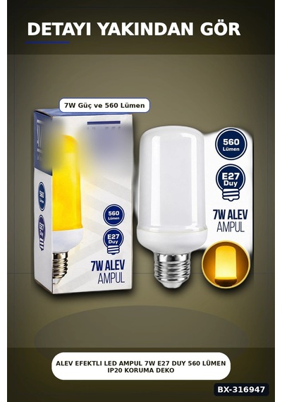 Alev Efektli Led Ampul 7w E27 Duy 560 Lümen Ip20 Koruma Dekoratif Lamba Bx-316947