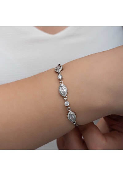Gümüş Mekik Zirkon Taşlı Kadın Bileklik Gümüş - Rose Gold