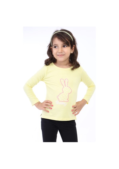 Toontoy Kids Toontoy Kız Çocuk Baskılı Bisiklet Yaka Uzun Kollu Tişört Açık Sarı