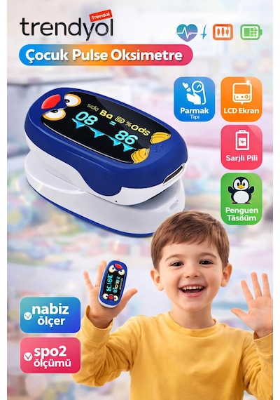 Çocuk Pulse Oksimetre Parmak Tipi Nabız Ve Sp02 Ölçer Lcd Ekran Şarjlı Pediatrik Oksimetre