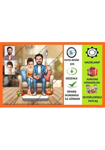 Gurme Aile Karikatür Biblo,sevgiliye Hediye,doğum Günü Hediyesi