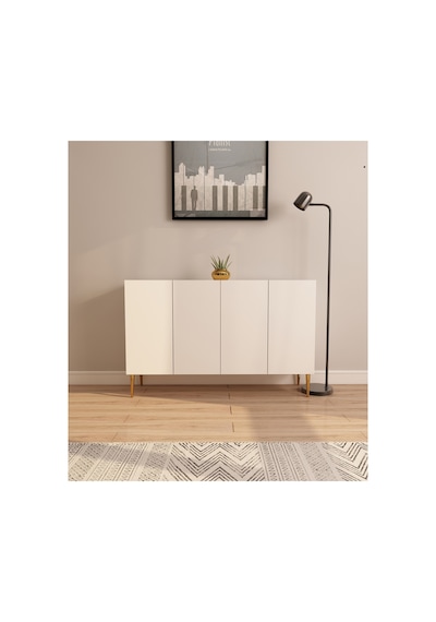 Serel 120 Cm Konsol, Tv Ünitesi, Çok Amaçlı Dolap - Beyaz-altın Beyaz-altın