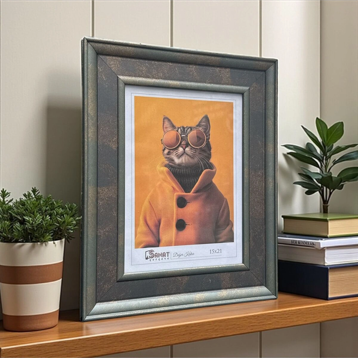 Dekoratif Ahşap Sanat Resim Çerçevesi Haki Yeşil-gri 15x21 Cm