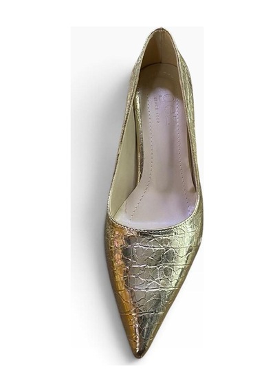 By Doğanrenas Kadın İnce Topuk Çatlak Rugan Suni Deri Stiletto Altın - 942587474 Altın