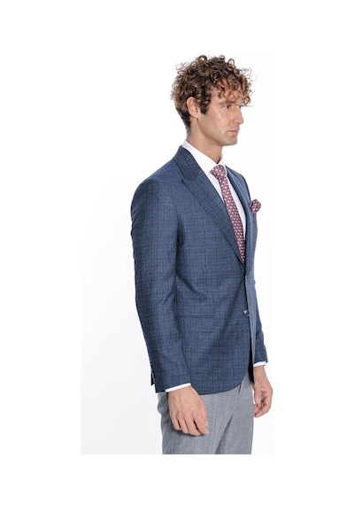Wessi Desenli Slim Fit Lacivert Erkek Ceket 001