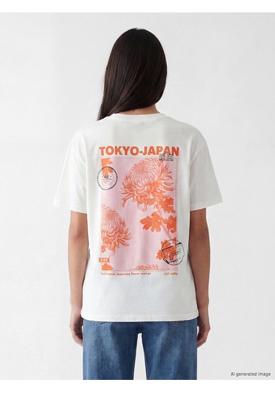 Lcw Vision Beyaz Tokyo Baskılı %100 Pamuklu Kadın Tişört