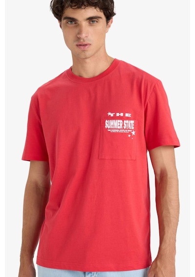 Defacto Regular Fit Bisiklet Yaka Baskılı Kısa Kollu Tişört F8540ax25hsrd39 Kırmızı