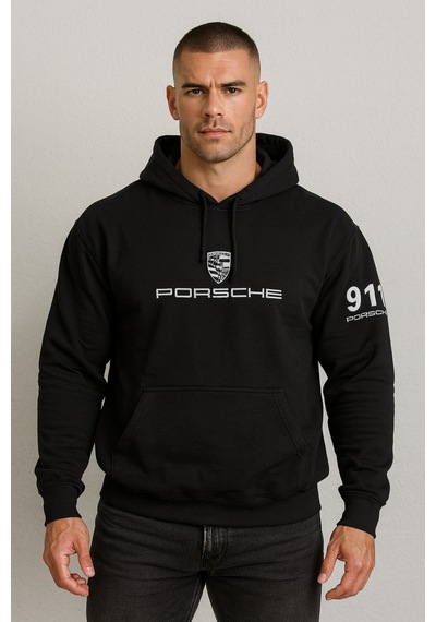 Hmo Store Unisex Ve Stil Bir Arada Porsche Kapüşonlu Hoodie Siyah
