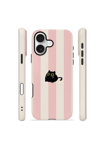 Apple iPhone Uyumlu 17 Vorian Çift Katmanlı Kılıf Midnight Cat Stripe