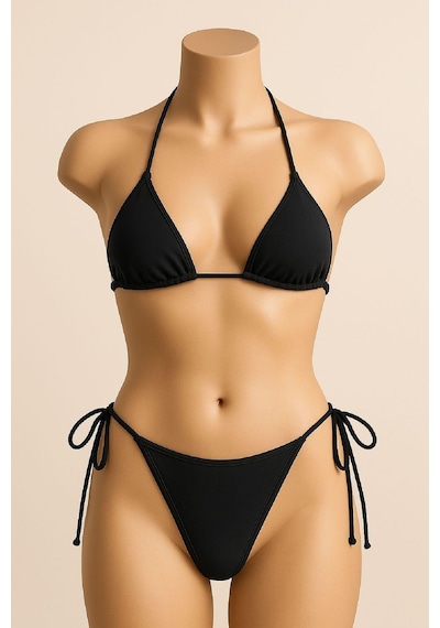 Fantezia Night Kadın Siyah Yandan Ve Boyundan Bağlamalı Bikini Mayo Takımı