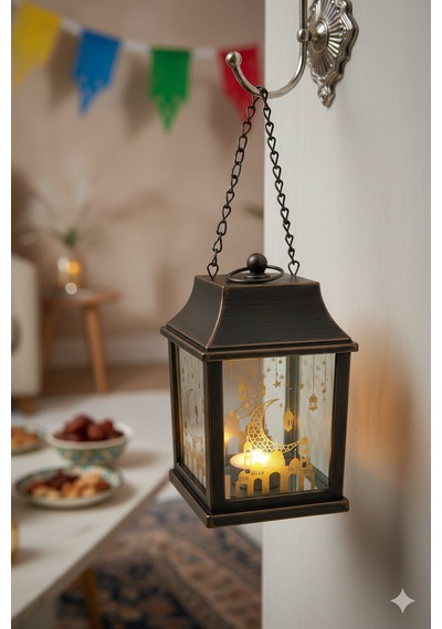 10 Cm Ramazan Ledli Kare Gümüş Aynalı Fener - Pil Dahil Dekoratif Ramazan Feneri Diğer